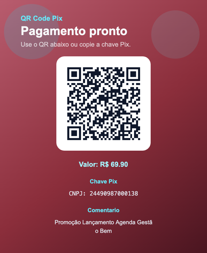 Pagamento PIX Gestão Bem — QR Code e chave CNPJ 24.490.987/0001-38, valor R$ 69,90